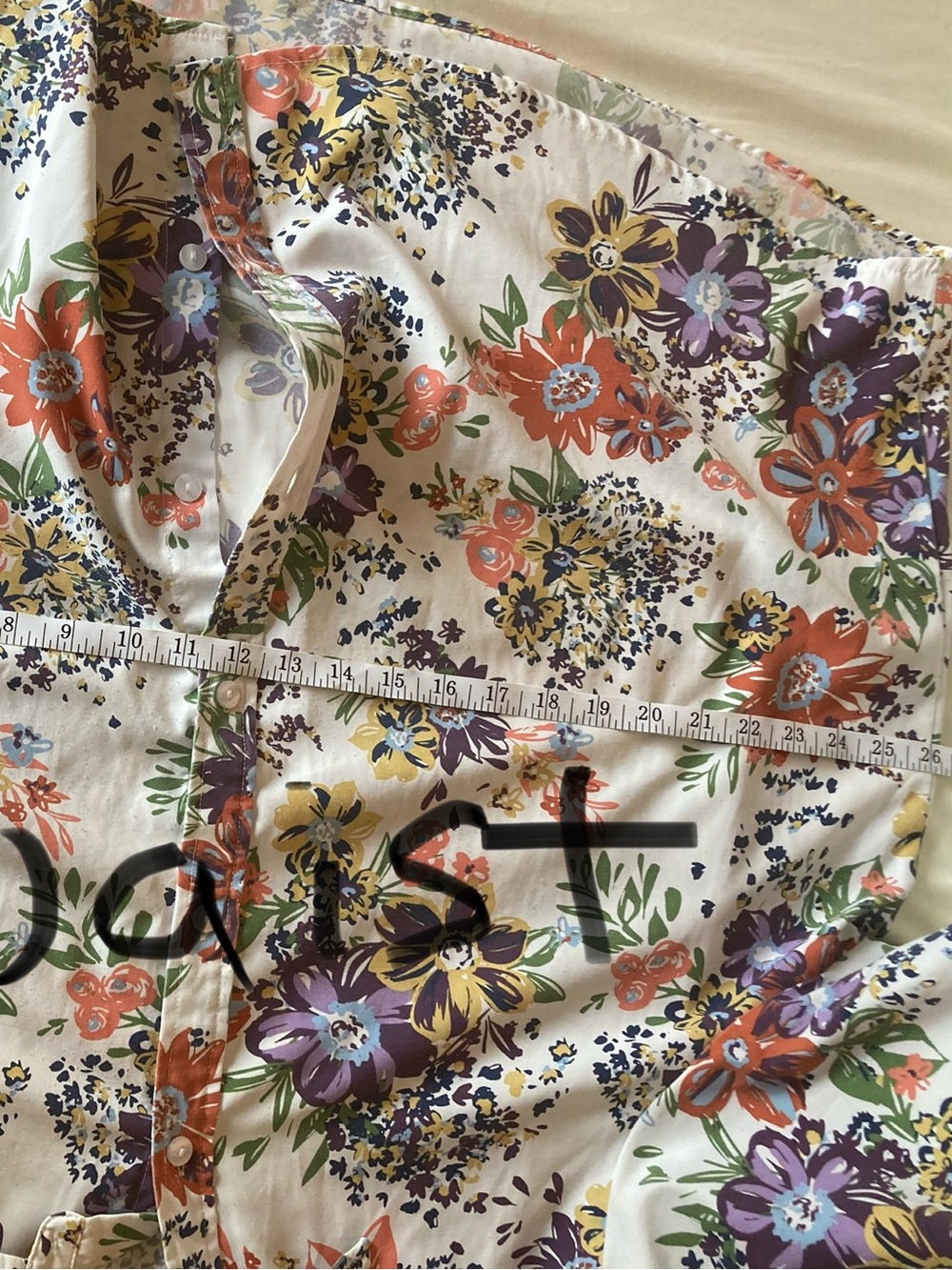 BLAIR white floral button-up blouse with purple, orange & yellow accents in XXL - Picture 12 of 12